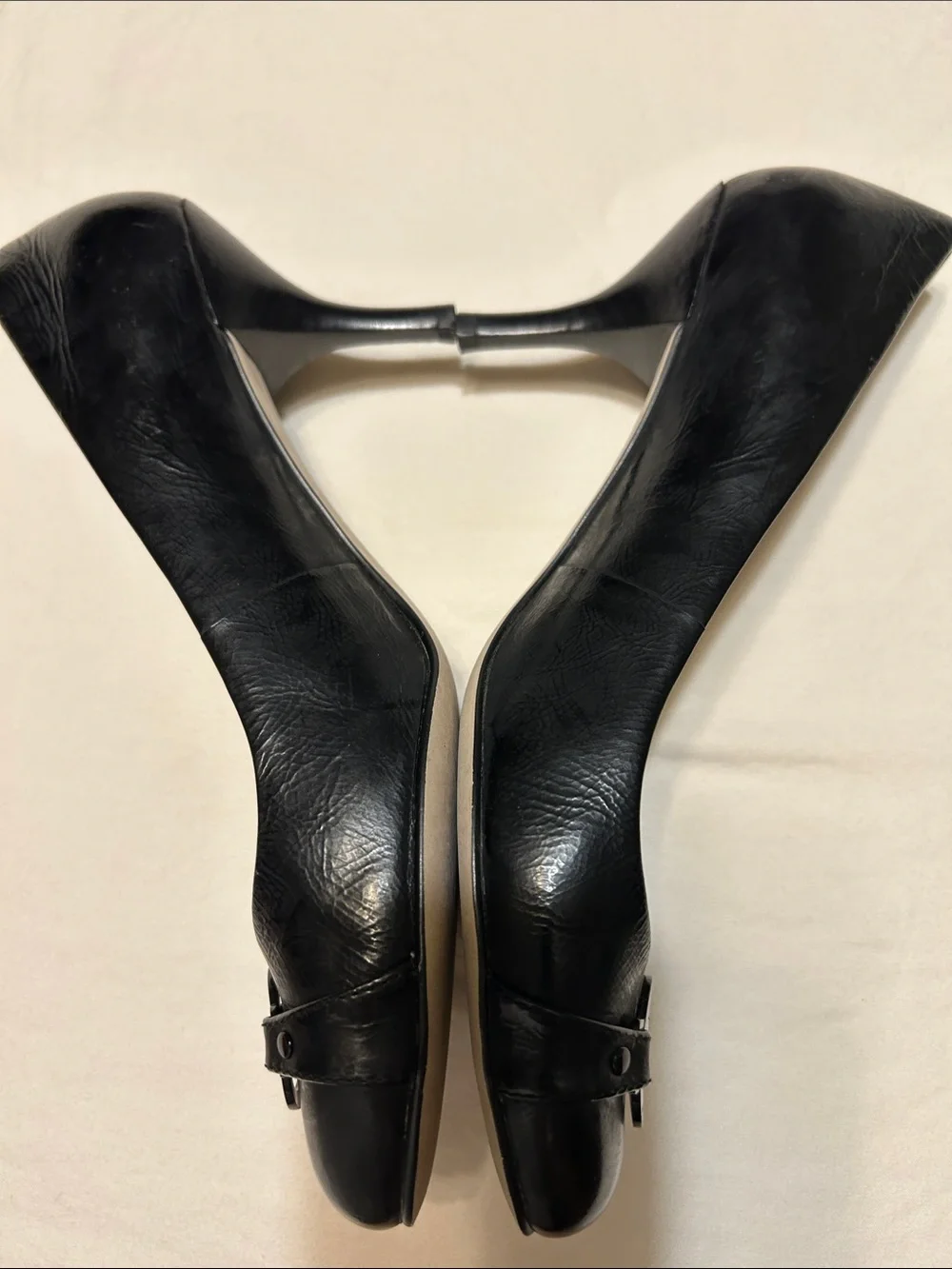 Michael Kors Black Leather Logo Round-Toe Heels
